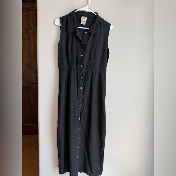 Vintage Tom Tom Inc Button-Down 100% black linen dress made in the USA - Picture 1 of 8